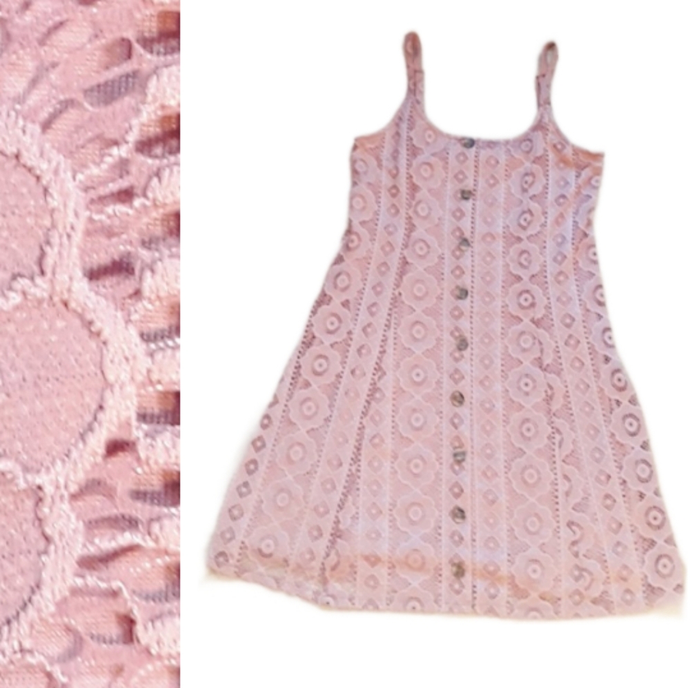 Aeropostale Lace Button-Front Fit & Flare Dress - Size Medium Pink